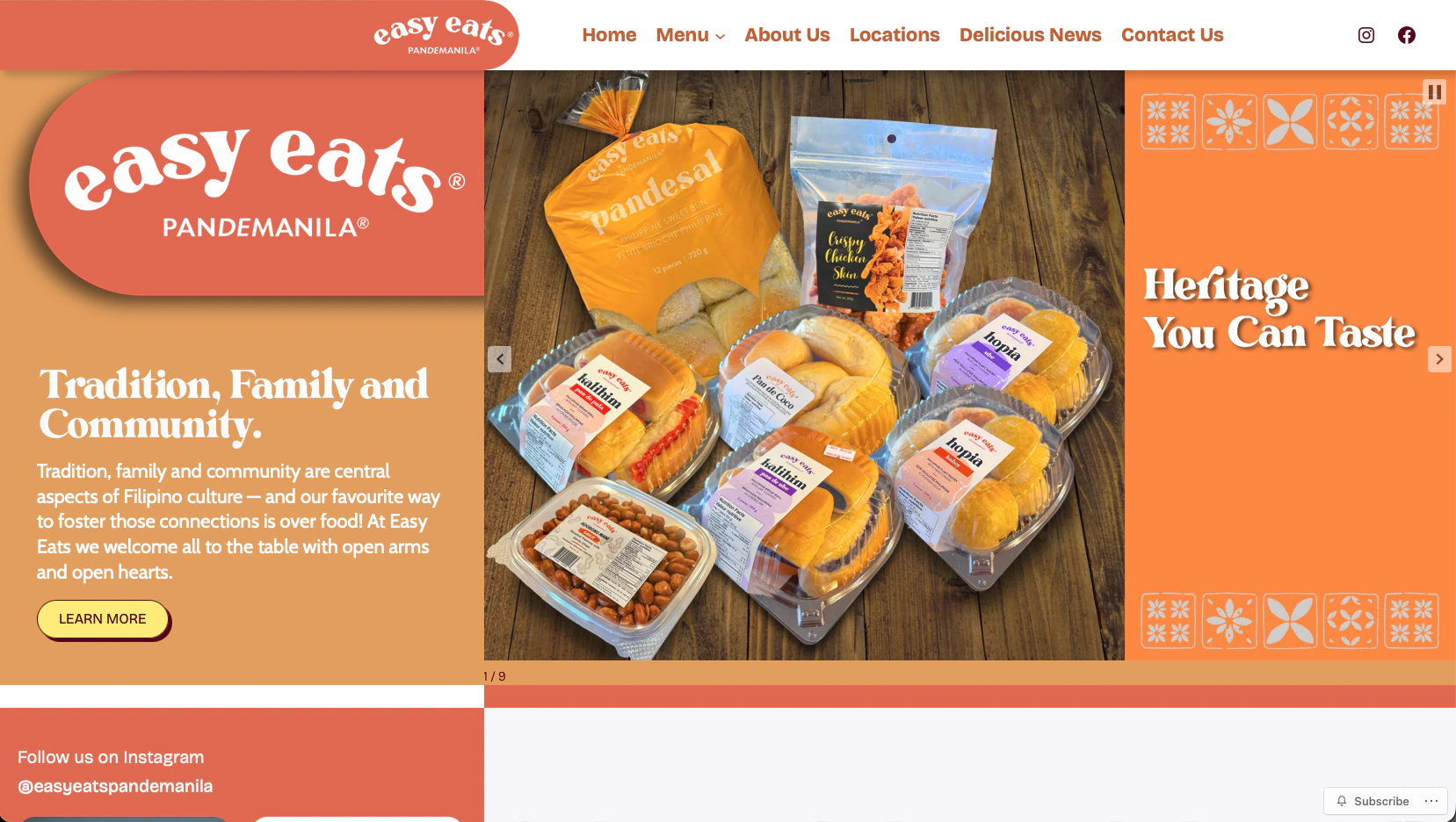 Easy Eats Pan de Manila website landing page