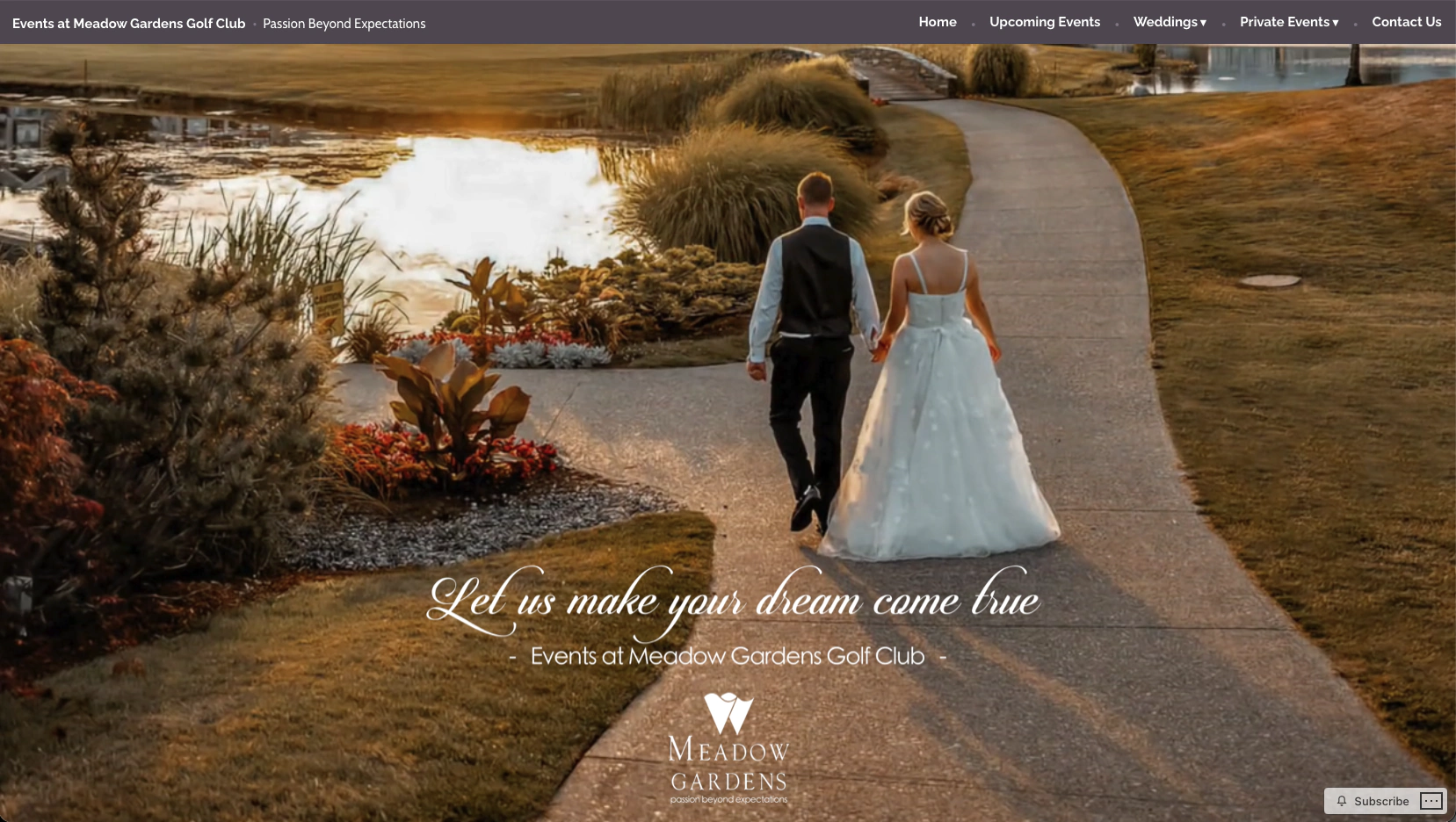 Meadow Gardens Events website landing page