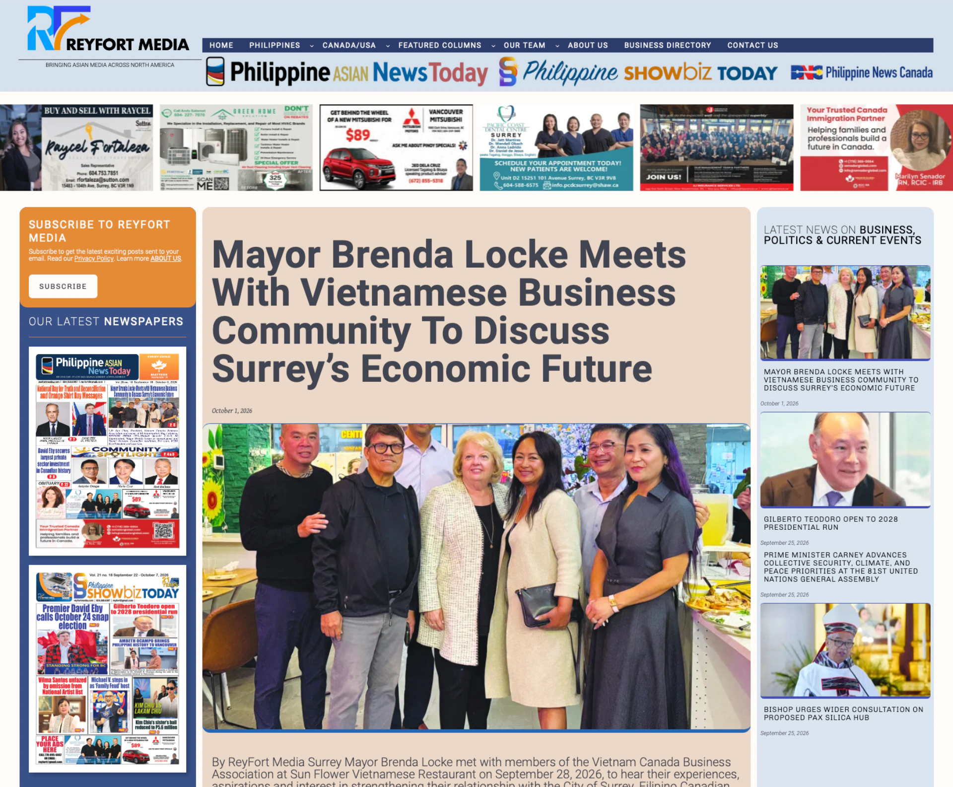 Refreshed Reyfort Media website with coordinated publication branding, news stories, and newspaper editions