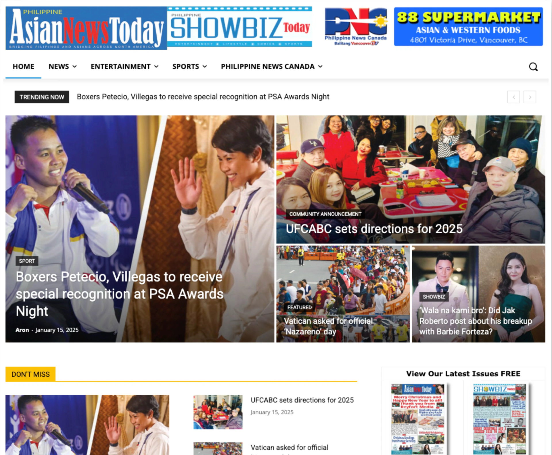 Previous Reyfort Media website with a featured news grid and publication banners